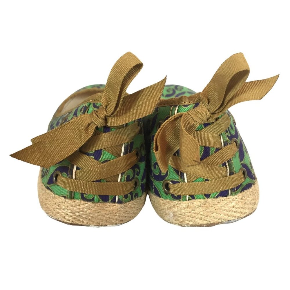 UGG Australia Womens 8.5/39.5 Espadrille Flats Green Navy Pattern Canvas Slip-On - Picture 5 of 8
